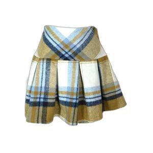 School Girl Pleated Mini Skirt Sz. S Blue Rain Plaid Flannel Y2k Academia